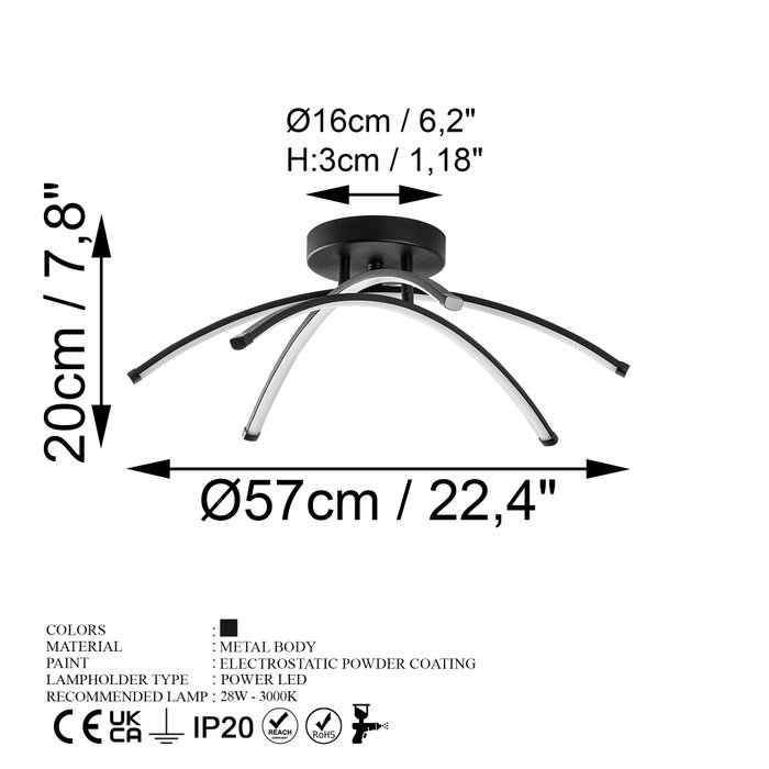 Opviq Lámpara de araña de metal negra con LED de 28W Opviq Lámpara de araña de metal negra con LED de 28W